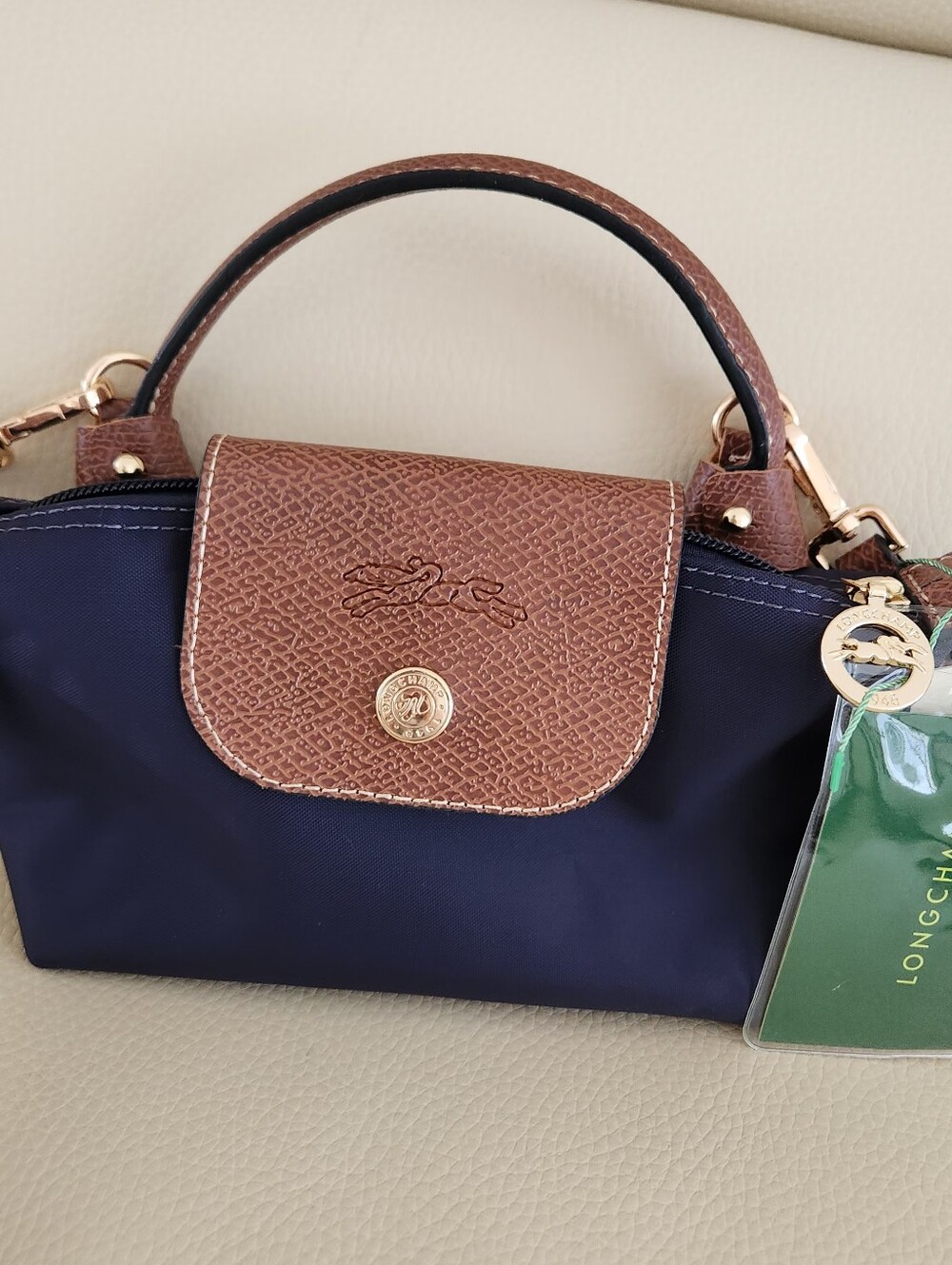 Longchamp Small Navy and Brown Modélé déposé Handle Crossbody - Picture 4 of 11